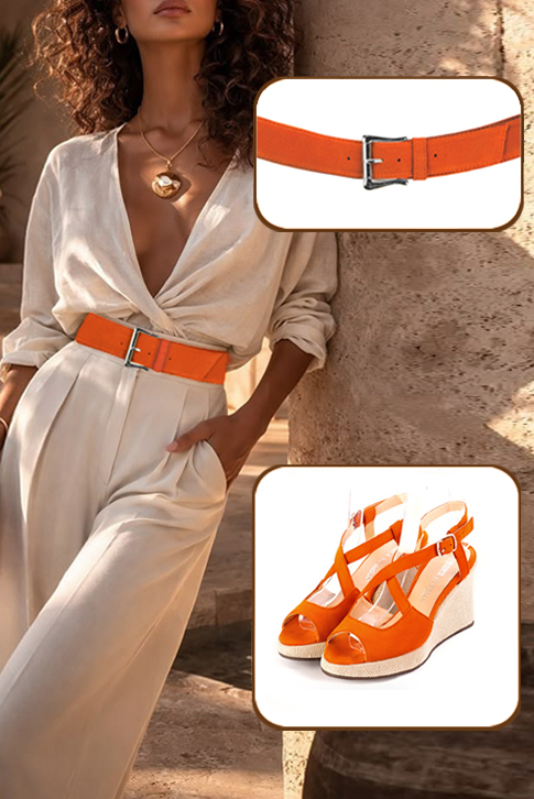 Women's clementine orange elegant cross straps sandals. .  - Top view